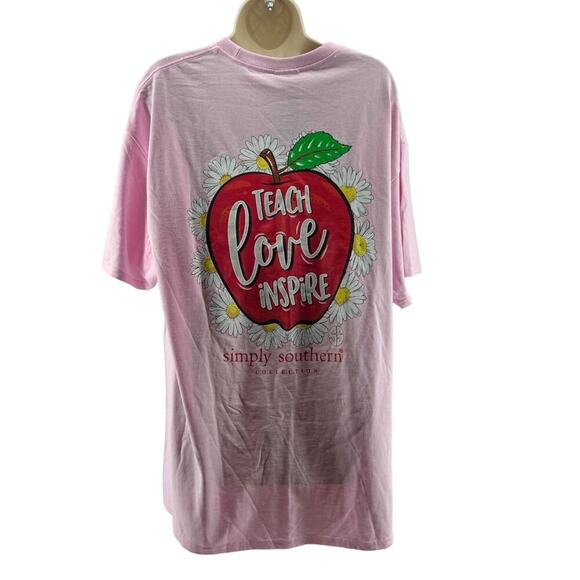 Simply Southern Preppy Teach Love Inspire Teacher Shirt Pink Womens Size XL - Picture 6 of 6